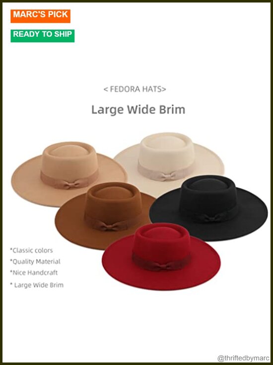 Large Wide Brim Fedora Hat 65% Polyester 35% Wool Adjustable main image 4